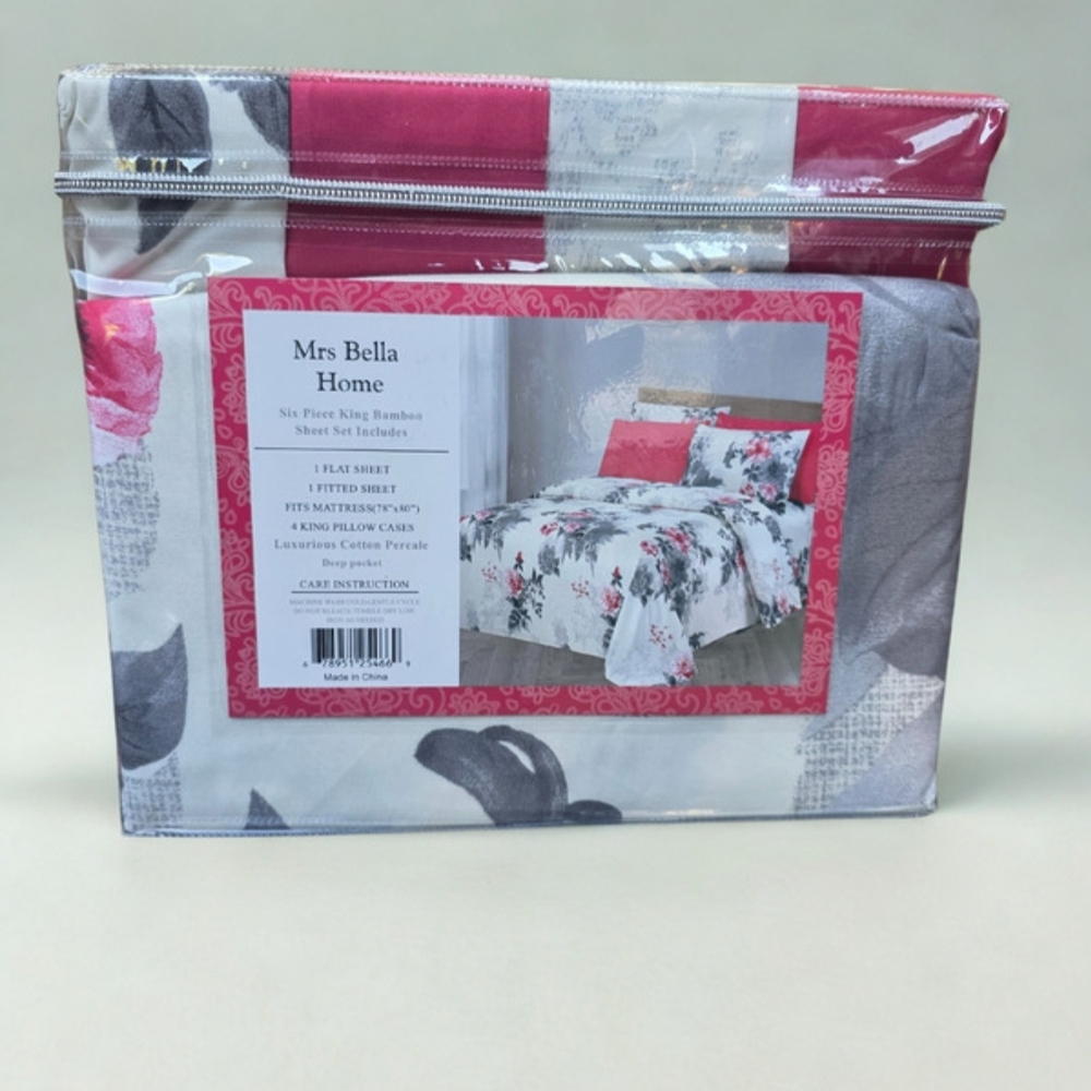 Modern Gray and Pink Floral Sheet Set